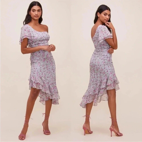 Astr the label Lisa one shoulder floral ruffle midi dress - Picture 1 of 12